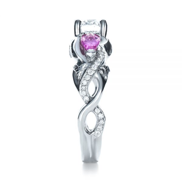 18k White Gold Custom Pink Sapphire And Diamond Engagement Ring - Side View -  1431