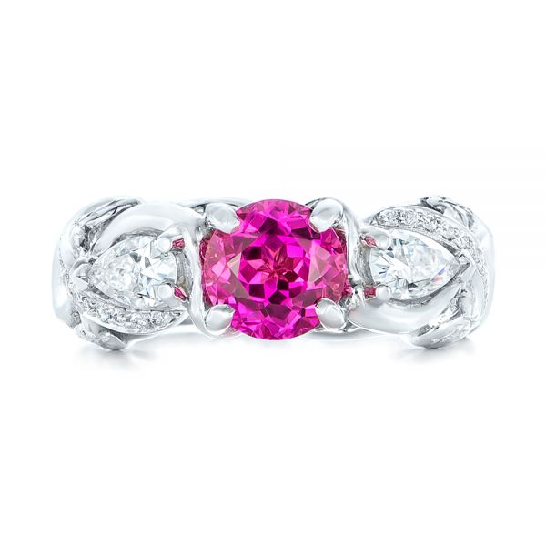 14k White Gold Custom Pink Sapphire And Diamond Engagement Ring - Top View - 102547