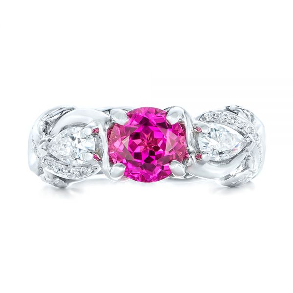 18k White Gold 18k White Gold Custom Pink Sapphire And Diamond Engagement Ring - Top View -  102547