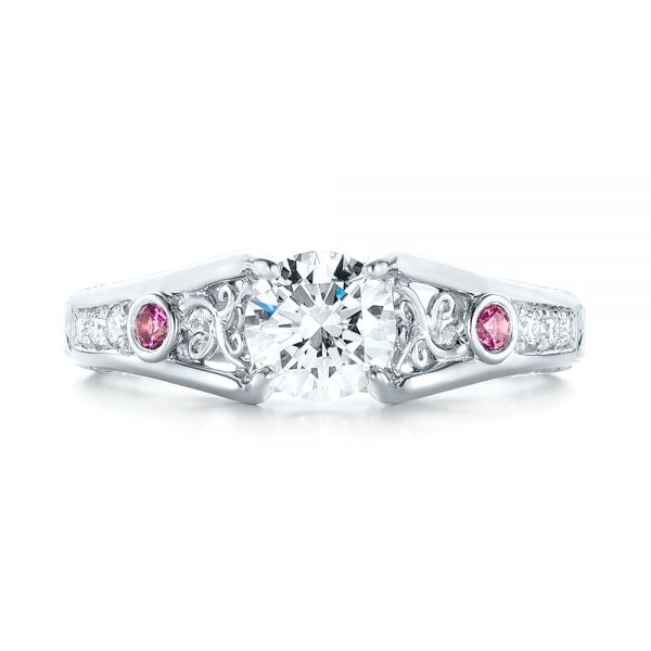 Platinum Custom Pink Sapphire And Diamond Engagement Ring - Top View - 103213