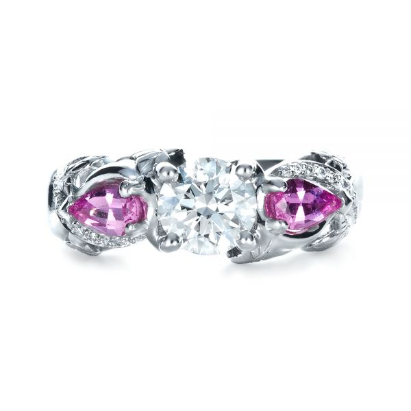 18k White Gold Custom Pink Sapphire And Diamond Engagement Ring - Top View -  1431
