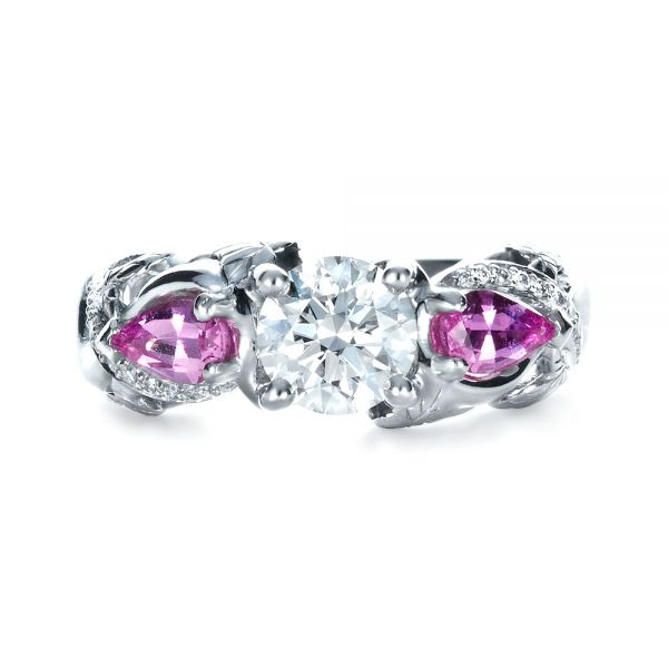 18k White Gold Custom Pink Sapphire And Diamond Engagement Ring - Top View - 1431