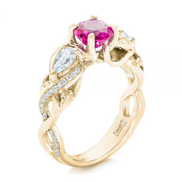 14k Yellow Gold 14k Yellow Gold Custom Pink Sapphire And Diamond Engagement Ring - Three-Quarter View -  102547