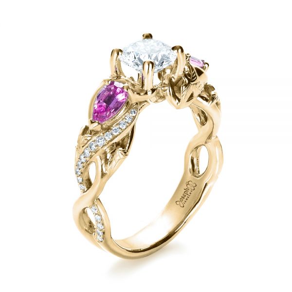 18k Yellow Gold 18k Yellow Gold Custom Pink Sapphire And Diamond Engagement Ring - Three-Quarter View -  1431
