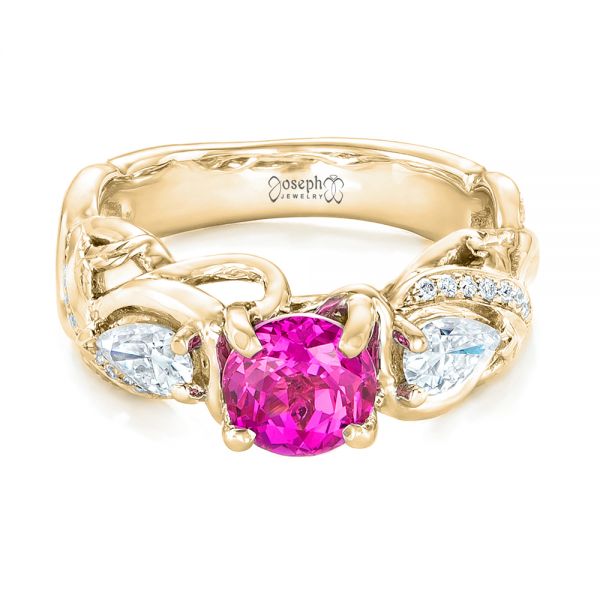 18k Yellow Gold 18k Yellow Gold Custom Pink Sapphire And Diamond Engagement Ring - Flat View -  102547