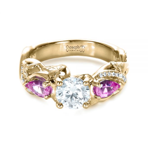 14k Yellow Gold 14k Yellow Gold Custom Pink Sapphire And Diamond Engagement Ring - Flat View -  1431