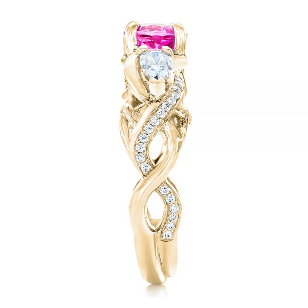 18k Yellow Gold 18k Yellow Gold Custom Pink Sapphire And Diamond Engagement Ring - Side View -  102547