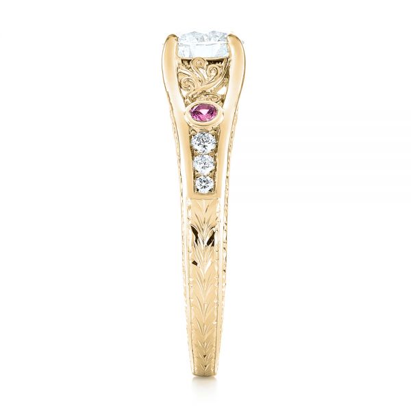 18k Yellow Gold 18k Yellow Gold Custom Pink Sapphire And Diamond Engagement Ring - Side View -  103213