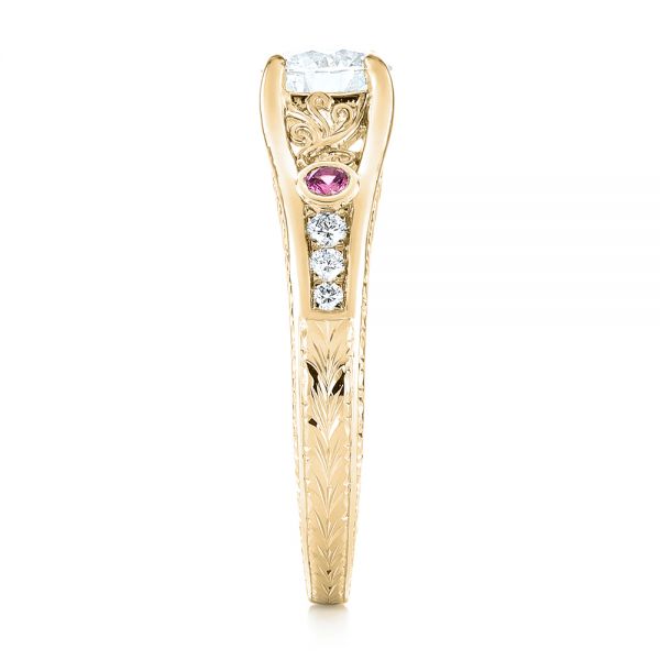 18k Yellow Gold 18k Yellow Gold Custom Pink Sapphire And Diamond Engagement Ring - Side View - 103213
