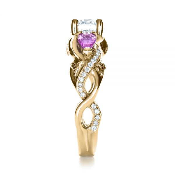 14k Yellow Gold 14k Yellow Gold Custom Pink Sapphire And Diamond Engagement Ring - Side View -  1431