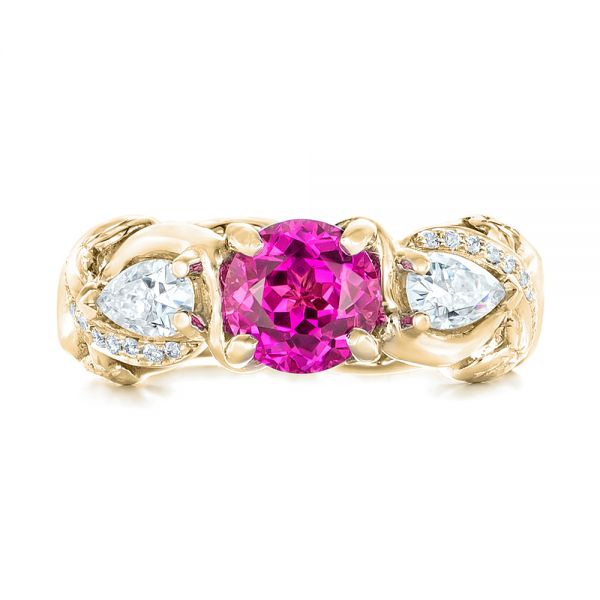 14k Yellow Gold 14k Yellow Gold Custom Pink Sapphire And Diamond Engagement Ring - Top View -  102547