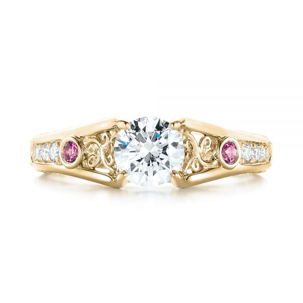18k Yellow Gold 18k Yellow Gold Custom Pink Sapphire And Diamond Engagement Ring - Top View - 103213