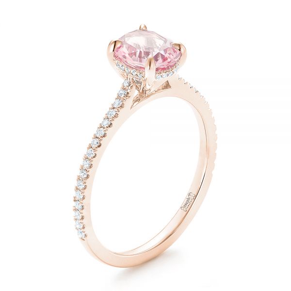 18k Rose Gold 18k Rose Gold Custom Pink Sapphire And Diamond Engagment Ring - Three-Quarter View -  102805