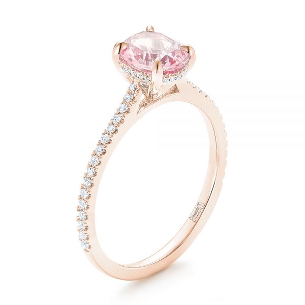 14k Rose Gold 14k Rose Gold Custom Pink Sapphire And Diamond Engagment Ring - Three-Quarter View - 102805