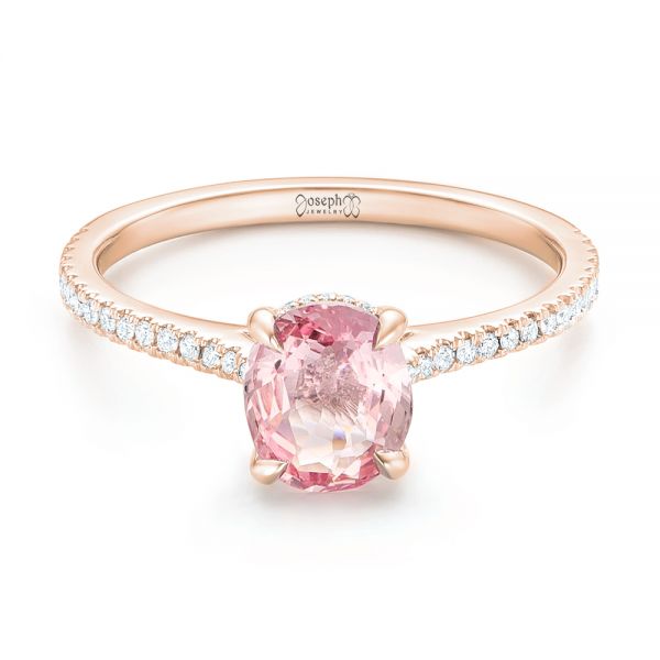 14k Rose Gold 14k Rose Gold Custom Pink Sapphire And Diamond Engagment Ring - Flat View -  102805