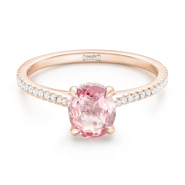 14k Rose Gold 14k Rose Gold Custom Pink Sapphire And Diamond Engagment Ring - Flat View - 102805