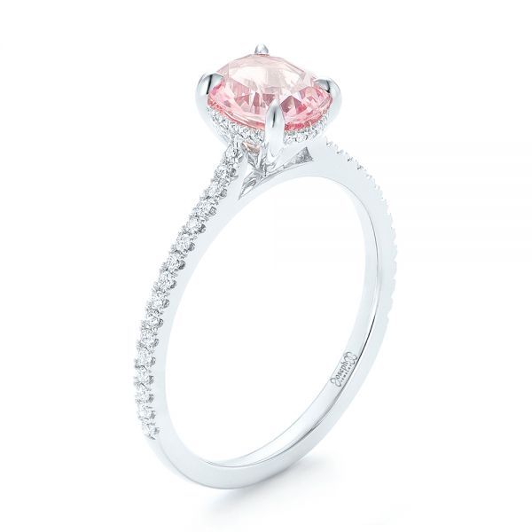  Platinum Platinum Custom Pink Sapphire And Diamond Engagment Ring - Three-Quarter View -  102805