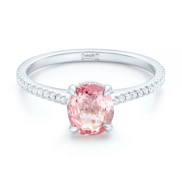 14k White Gold Custom Pink Sapphire And Diamond Engagment Ring - Flat View -  102805
