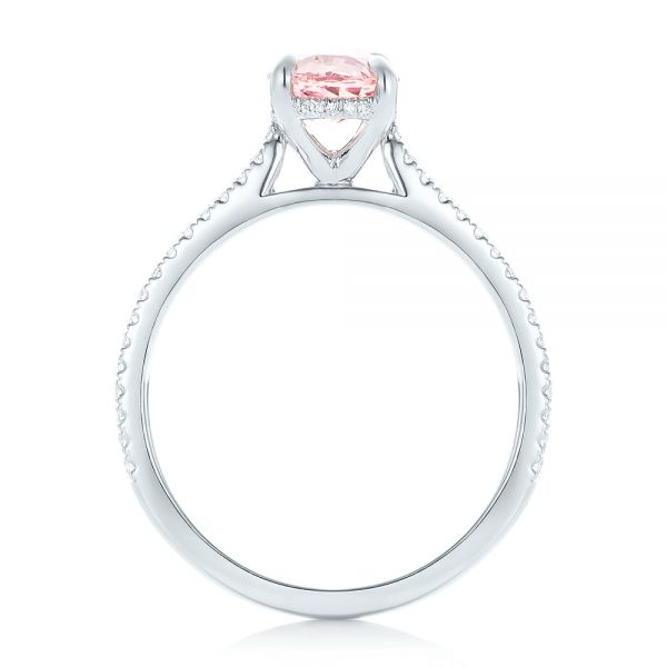 14k White Gold Custom Pink Sapphire And Diamond Engagment Ring - Front View -  102805
