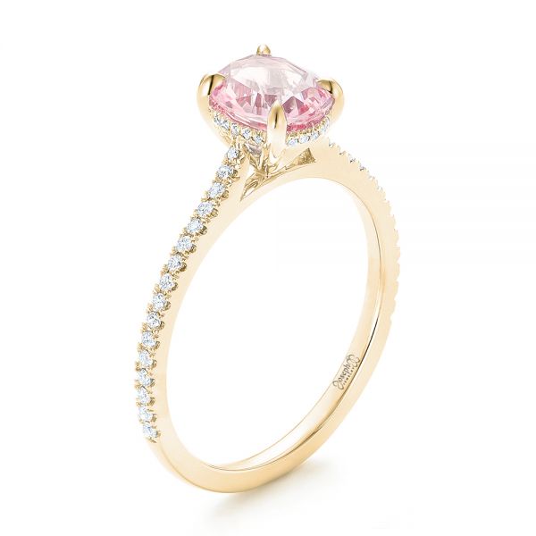 18k Yellow Gold 18k Yellow Gold Custom Pink Sapphire And Diamond Engagment Ring - Three-Quarter View -  102805