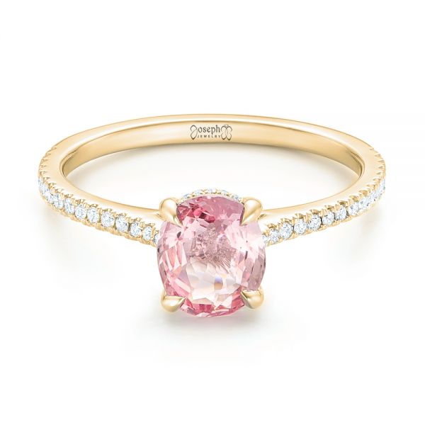 18k Yellow Gold 18k Yellow Gold Custom Pink Sapphire And Diamond Engagment Ring - Flat View -  102805