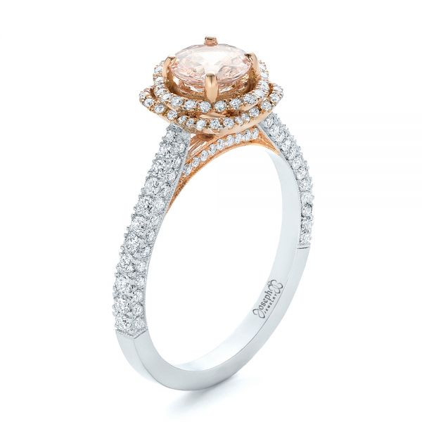  14K Gold And 14k Rose Gold Custom Pink Sapphire And Diamond Halo Engagement Ring - Three-Quarter View -  102136