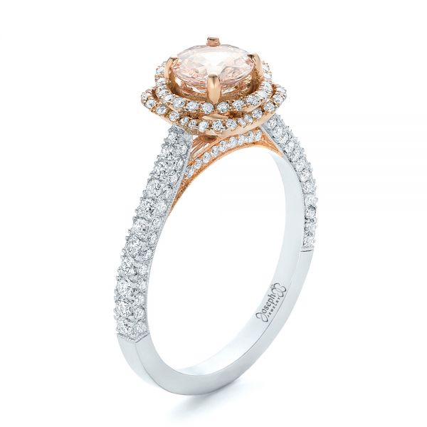  14K Gold And 18k Rose Gold 14K Gold And 18k Rose Gold Custom Pink Sapphire And Diamond Halo Engagement Ring - Three-Quarter View -  102136