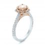  14K Gold And 14k Rose Gold Custom Pink Sapphire And Diamond Halo Engagement Ring - Three-Quarter View -  102136 - Thumbnail