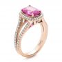 18k Rose Gold 18k Rose Gold Custom Pink Sapphire And Diamond Halo Engagement Ring - Three-Quarter View -  1103 - Thumbnail