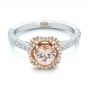  14K Gold And 14k Rose Gold Custom Pink Sapphire And Diamond Halo Engagement Ring - Flat View -  102136 - Thumbnail