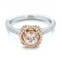  18K Gold And 18k Rose Gold 18K Gold And 18k Rose Gold Custom Pink Sapphire And Diamond Halo Engagement Ring - Flat View -  102136 - Thumbnail