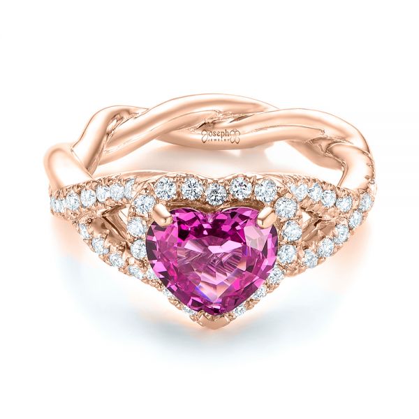 14k Rose Gold 14k Rose Gold Custom Pink Sapphire And Diamond Halo Engagement Ring - Flat View -  103621