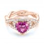 14k Rose Gold 14k Rose Gold Custom Pink Sapphire And Diamond Halo Engagement Ring - Flat View -  103621 - Thumbnail