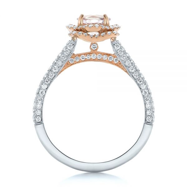  14K Gold And 14k Rose Gold Custom Pink Sapphire And Diamond Halo Engagement Ring - Front View -  102136