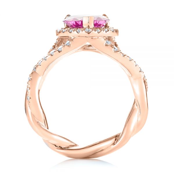 18k Rose Gold 18k Rose Gold Custom Pink Sapphire And Diamond Halo Engagement Ring - Front View -  103621