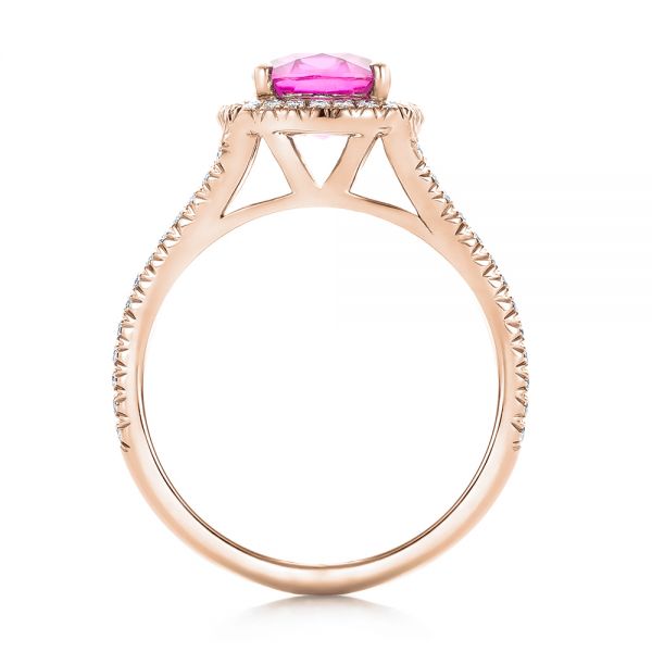 18k Rose Gold 18k Rose Gold Custom Pink Sapphire And Diamond Halo Engagement Ring - Front View -  1103