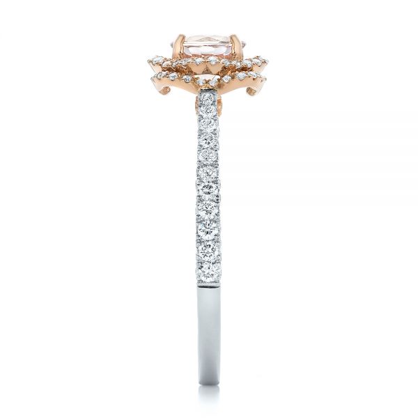  14K Gold And 14k Rose Gold Custom Pink Sapphire And Diamond Halo Engagement Ring - Side View -  102136