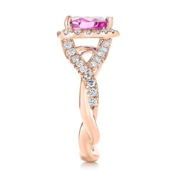 18k Rose Gold 18k Rose Gold Custom Pink Sapphire And Diamond Halo Engagement Ring - Side View -  103621