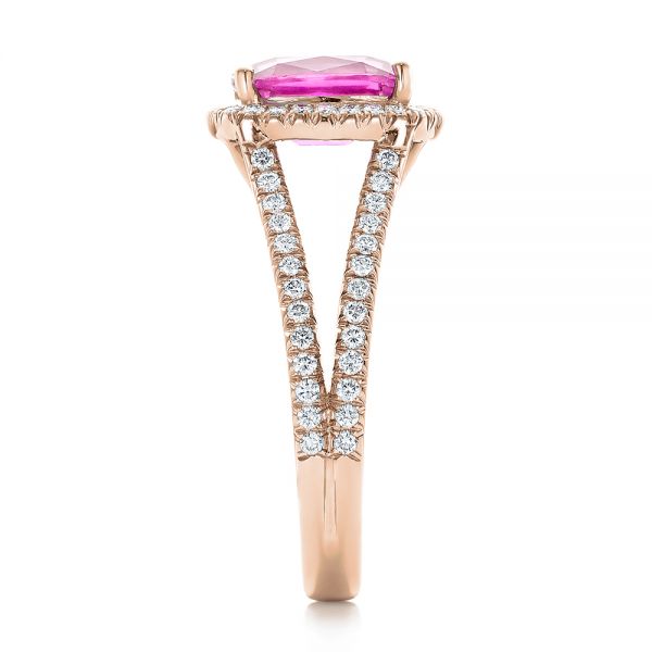 18k Rose Gold 18k Rose Gold Custom Pink Sapphire And Diamond Halo Engagement Ring - Side View - 1103