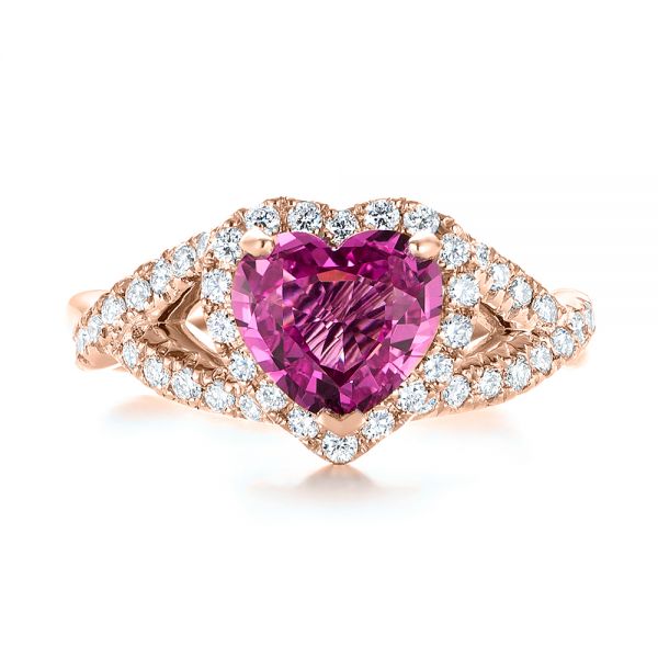 14k Rose Gold 14k Rose Gold Custom Pink Sapphire And Diamond Halo Engagement Ring - Top View -  103621