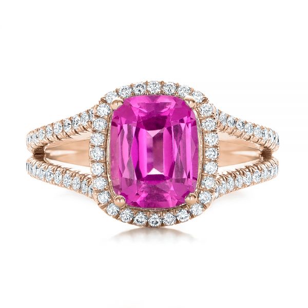 14K Rose Gold Double Row Pavé Pink Sapphire Ring