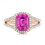 18k Rose Gold 18k Rose Gold Custom Pink Sapphire And Diamond Halo Engagement Ring - Top View -  1103 - Thumbnail