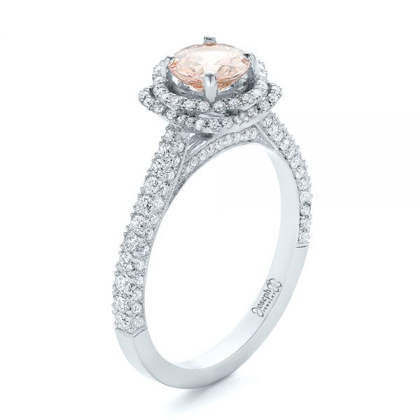  Platinum And 14k White Gold Platinum And 14k White Gold Custom Pink Sapphire And Diamond Halo Engagement Ring - Three-Quarter View -  102136