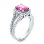 18k White Gold Custom Pink Sapphire And Diamond Halo Engagement Ring - Three-Quarter View -  1103 - Thumbnail