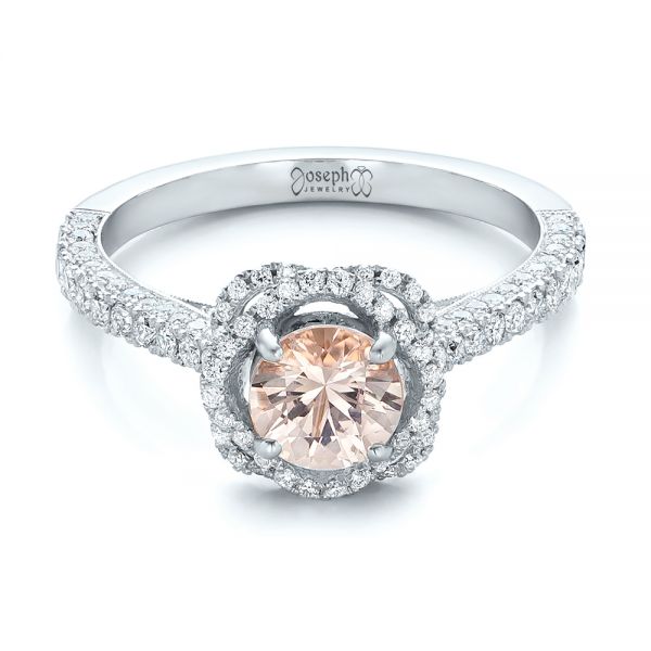  Platinum And 14k White Gold Platinum And 14k White Gold Custom Pink Sapphire And Diamond Halo Engagement Ring - Flat View -  102136