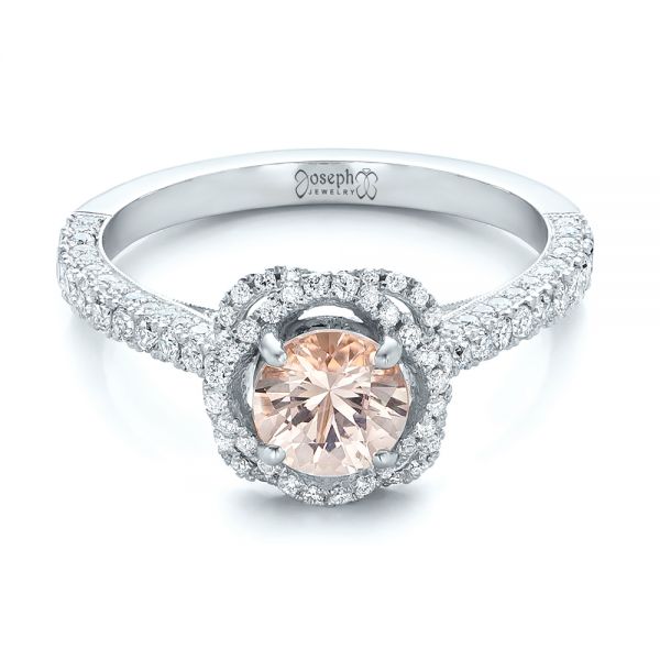 14K Gold And 14k White Gold 14K Gold And 14k White Gold Custom Pink Sapphire And Diamond Halo Engagement Ring - Flat View - 102136