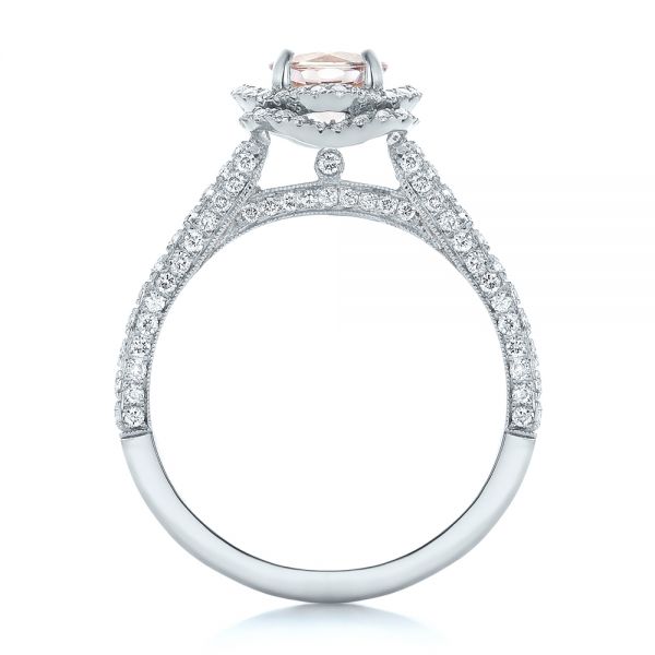 14K Gold And 14k White Gold 14K Gold And 14k White Gold Custom Pink Sapphire And Diamond Halo Engagement Ring - Front View - 102136
