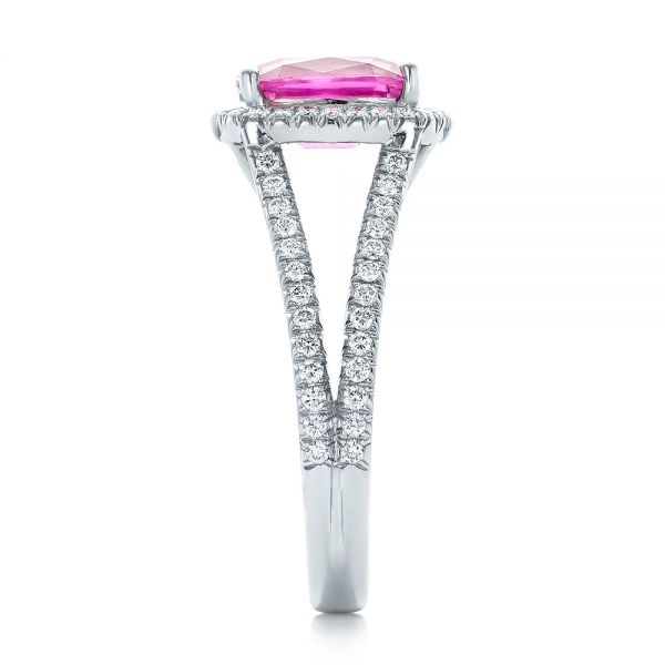 18k White Gold Custom Pink Sapphire And Diamond Halo Engagement Ring - Side View - 1103