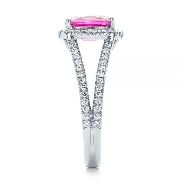 14k White Gold 14k White Gold Custom Pink Sapphire And Diamond Halo Engagement Ring - Side View -  1103