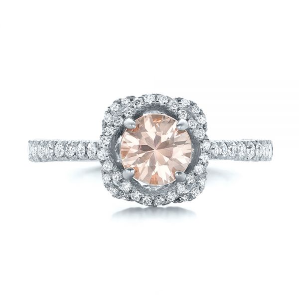 14K Gold And 14k White Gold 14K Gold And 14k White Gold Custom Pink Sapphire And Diamond Halo Engagement Ring - Top View - 102136